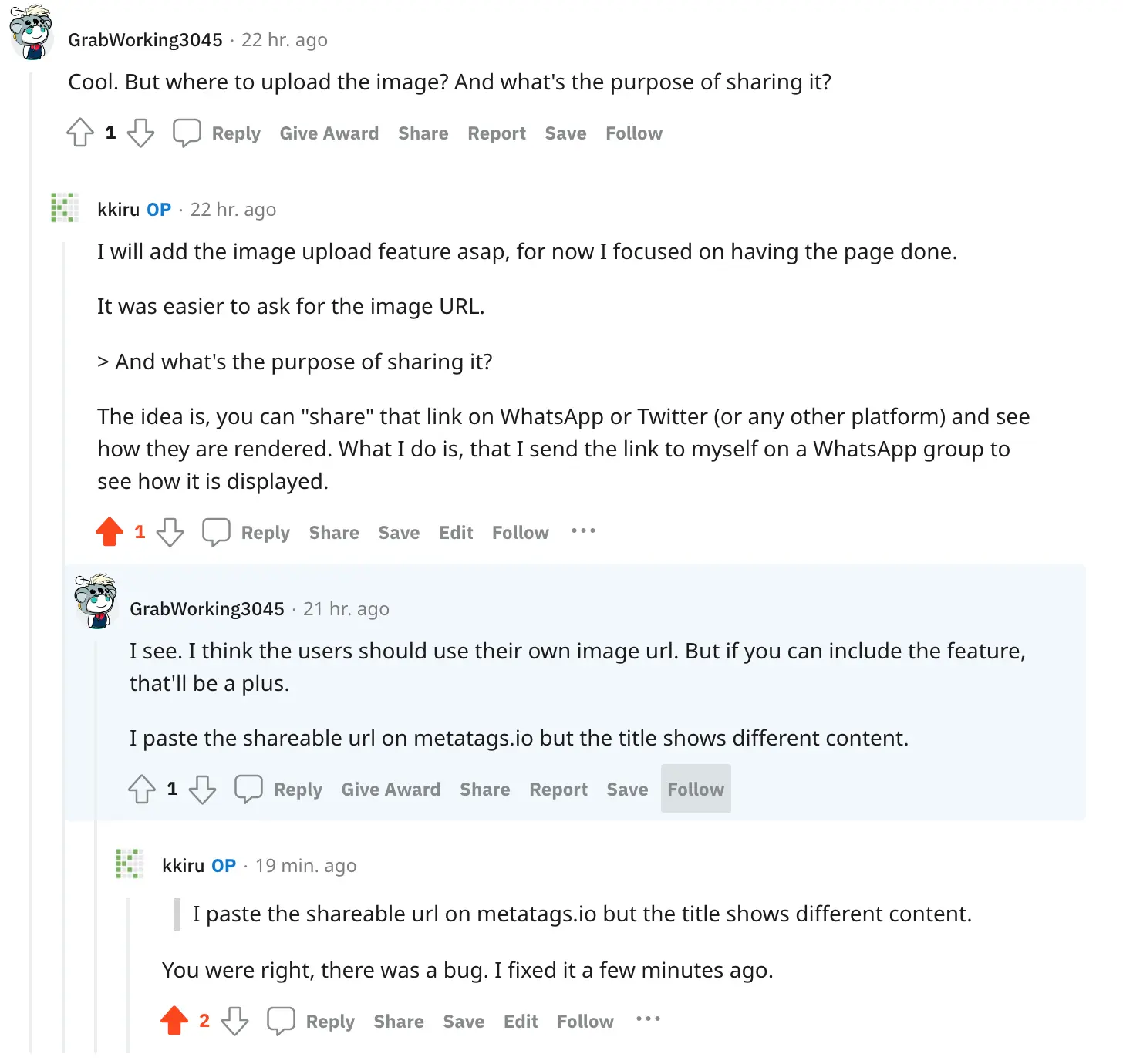 Feedback reddit
